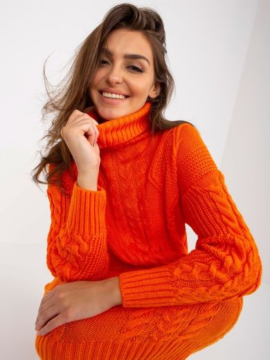 Sweter damski z wełną, pomarańczowy, Rue Paris