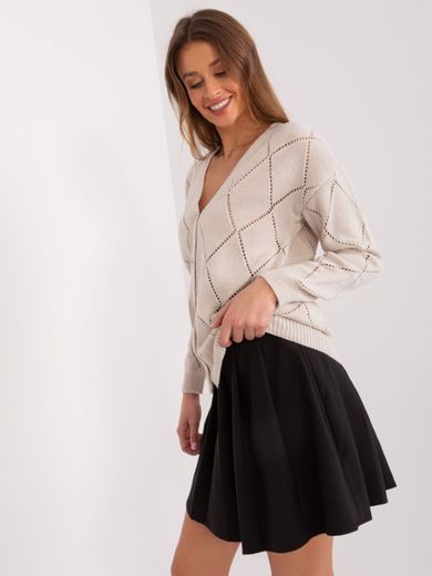 Sweter damski z wełną, rozpinany, beżowy, Rue Paris