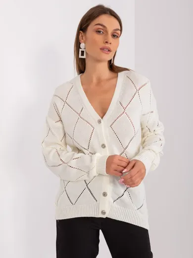 Sweter damski z wełną, rozpinany, ecru, Rue Paris