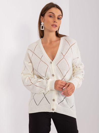 Sweter damski z wełną, rozpinany, ecru, Rue Paris