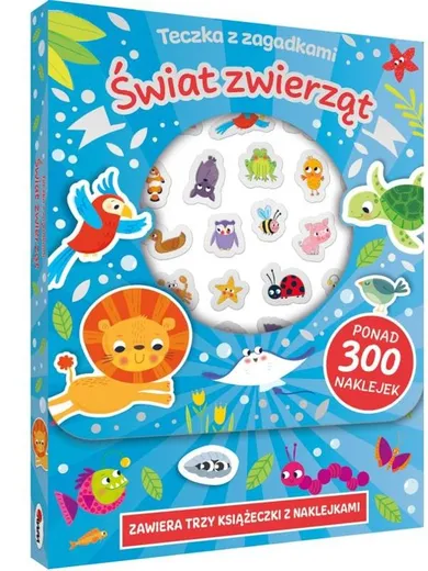 Świat zwierząt. Teczka z zagadkami: 3 książeczki + wypukłe naklejki
