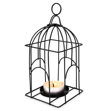 Świecznik na świeczki tealight, metalowy czarny, klatka dla ptaków