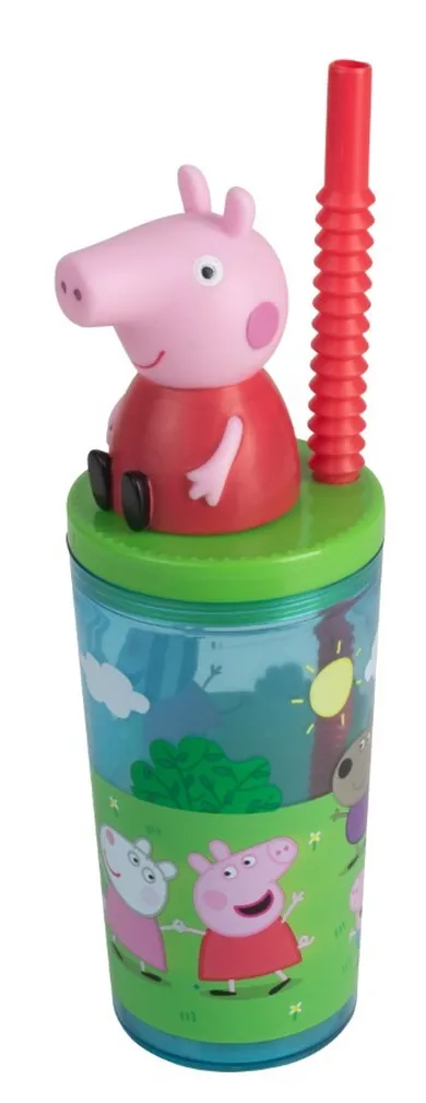 Świnka Peppa, butelka do picia ze słomką i figurką 3D, 360 ml