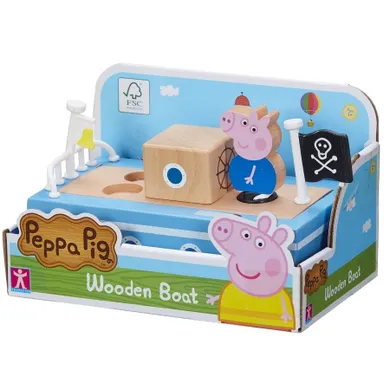 Świnka Peppa, łódka z figurką, drewniana
