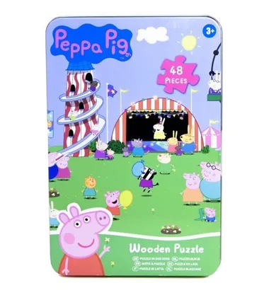 Świnka Peppa, puzzle drewniane w puszce, 48 elementów