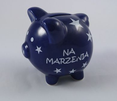 Świnka skarbonka, na marzenia, granatowa
