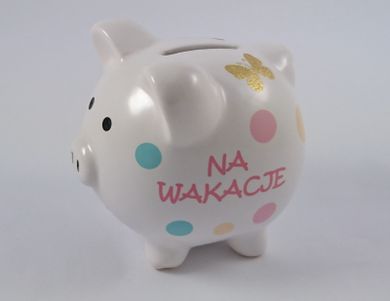 Świnka skarbonka, na wakacje, biała