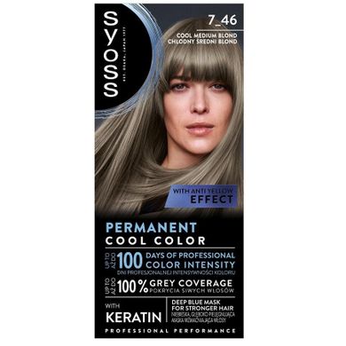 Syoss, Permanent Cool Color, farba do włosów, 7_46 Chłodny Średni Blond