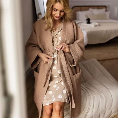 Szlafrok damski, ciążowy, beżowy, Eevi
