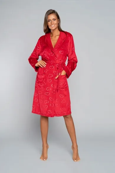 Szlafrok damski z kapturem, plus size, czerwony, Eliksir, Italian Fashion