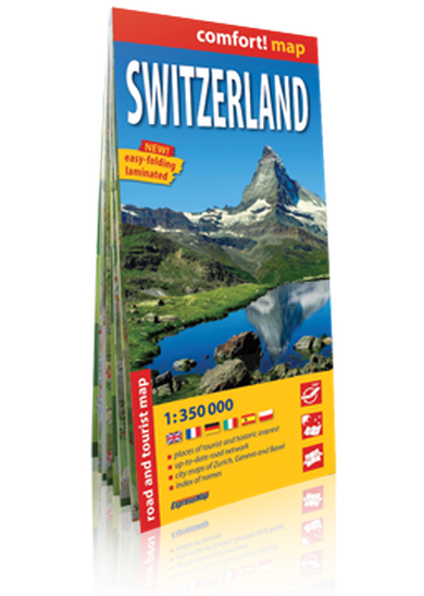 Szwajcaria (Switzerland). Laminowana mapa samochodowo-turystyczna 1:350 000