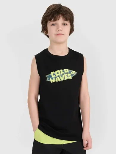 T-shirt chłopięcy bez rękawów, czarny, 4F