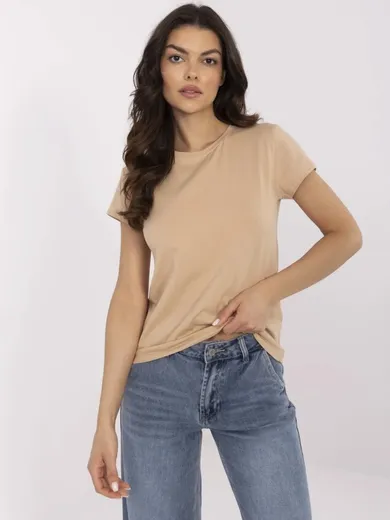 T-shirt damski, beżowy, Basic Feel Good