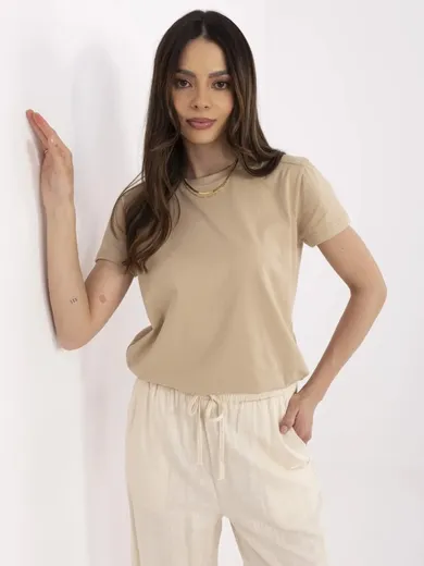 T-shirt damski, beżowy, Basic Feel Good