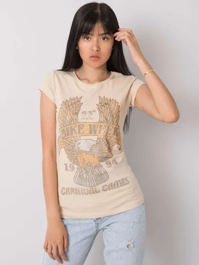 T-shirt damski, beżowy, Ex Moda