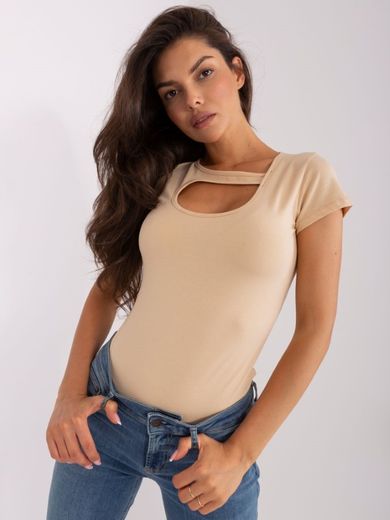 T-shirt damski, beżowy, Lily Rose