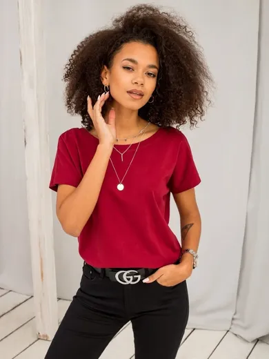 T-shirt damski, bordowy, Basic Feel Good