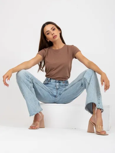 T-shirt damski, brązowy, Basic Feel Good