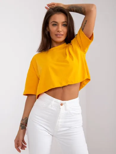 T-shirt damski, crop top, pomarańczowy, Basic Feel Good
