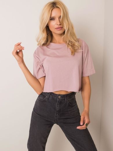 T-shirt damski, crop top, różowy, Rue Paris