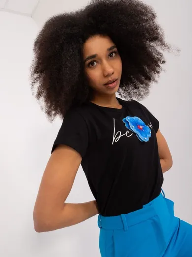 T-shirt damski, czarny, Basic Feel Good