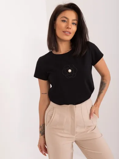 T-shirt damski, czarny, Basic Feel Good