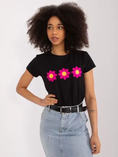 T-shirt damski, czarny, Basic Feel Good