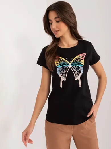 T-shirt damski, czarny, Basic Feel Good
