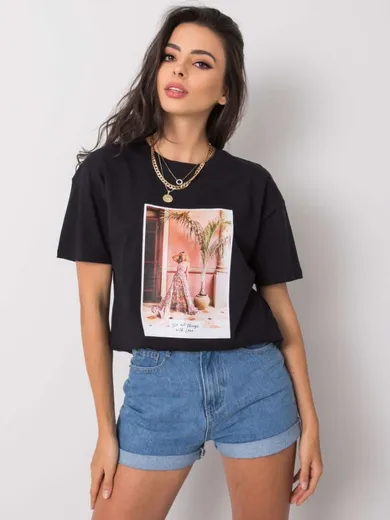 T-shirt damski, czarny, Pepper & Mint