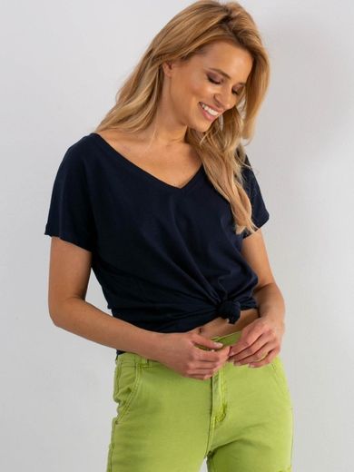T-shirt damski, granatowy, Basic Feel Good