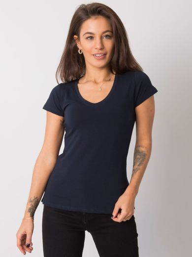 T-shirt damski, granatowy, Basic Feel Good