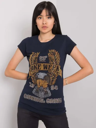 T-shirt damski, granatowy, Ex Moda