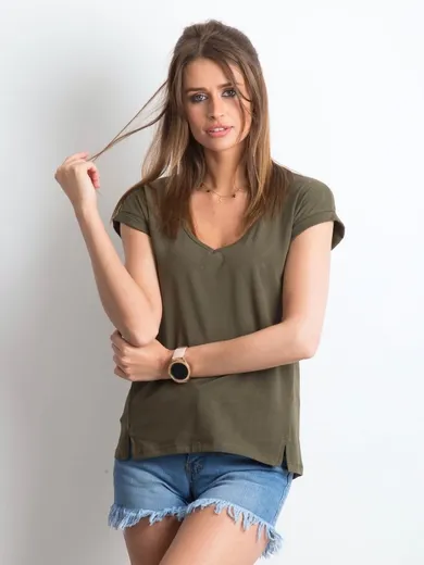 T-shirt damski, khaki, Basic Feel Good