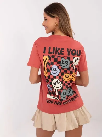 T-shirt damski, koralowy, Sublevel