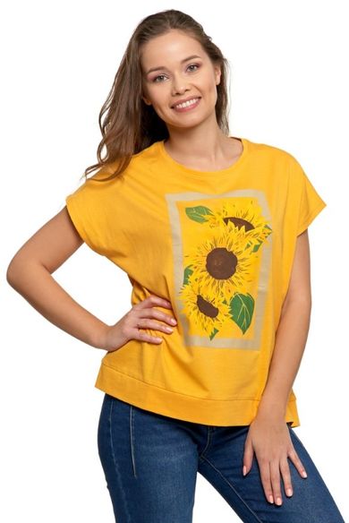 T-shirt damski, oversize, żółty, Moraj