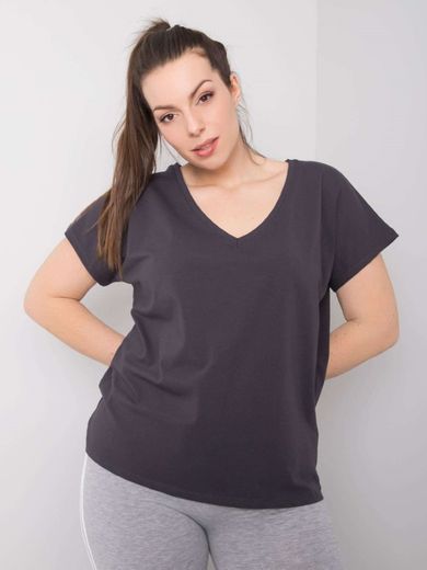 T-shirt damski, plus size, grafitowy, Basic Feel Good