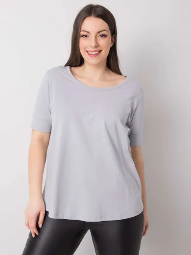 T-shirt damski, plus size, szary, Basic Feel Good