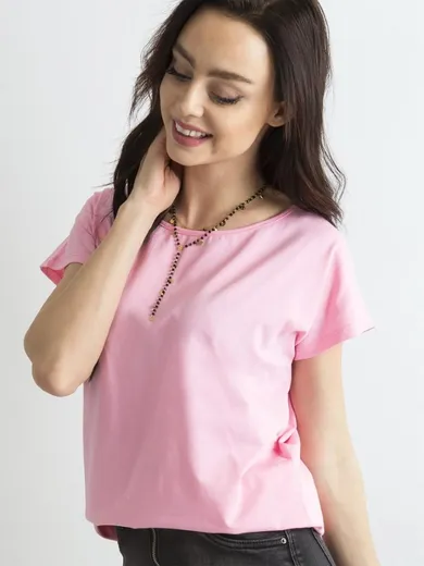 T-shirt damski, różowy, Basic Feel Good
