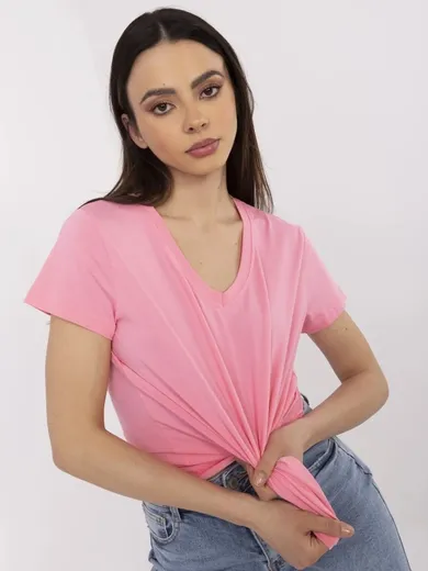 T-shirt damski, różowy, Basic Feel Good