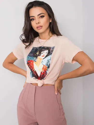 T-shirt damski, różowy, Pepper & Mint