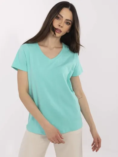 T-shirt damski, turkusowy, Basic Feel Good