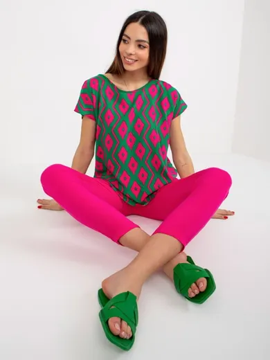T-shirt damski, zielono-różowy, Sublevel