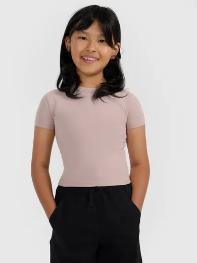 T-shirt dziewczęcy, beżowy, 4F