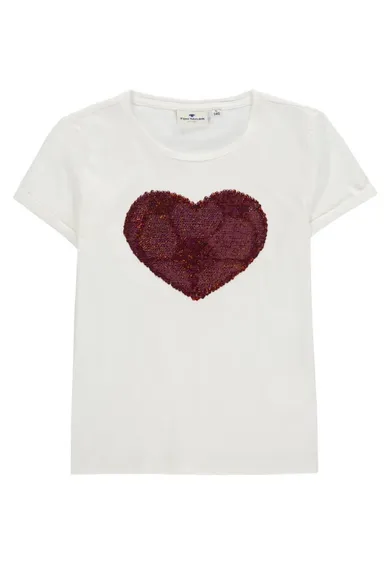 T-shirt dziewczęcy, biały, dwustronne cekiny, Tom Tailor