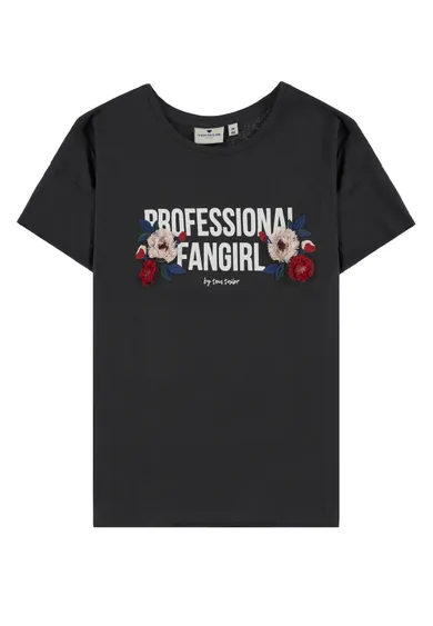 T-shirt dziewczęcy, grafitowy, Tom Tailor