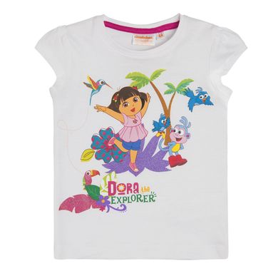 T-shirt dziewczęcy z krótkim rękawem, Dora poznaje świat