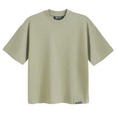 T-shirt khaki oversize z bawełny czesanej NOWEAR