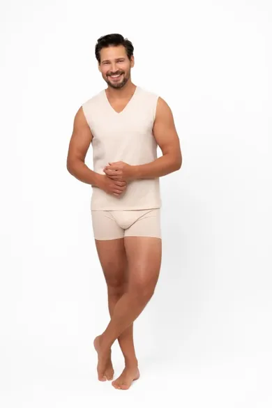 T-shirt męski bez rękawów, beżowy, Apollo, Italian Fashion