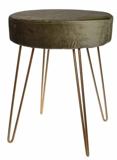 Taboret zieleń khaki ze złotymi nogami, 36-36-47 cm