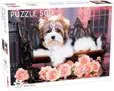 Tactic Games, Animals Yorkshire Terrier with Roses, puzzle, 500 elementów